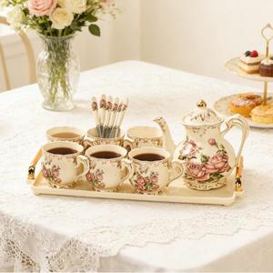 Disponibile Set Tazza e Piattino in Porcellana Stile Retrò Francese con Rose, Design Moderno ed Ecologico <span class=keywords><strong>per</strong></span> Tè del Pomeriggio e Caffè - Product Image 6