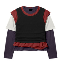 T-shirt unisexe personnalisé Y2K à manches longues et coupe courte, patchwork multicouche, épissures, épaules tombantes, style streetwear, OEM