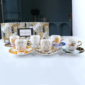 Luxury Turkish 6-piece coffee cup set ceramic coffee cup and saucer set porcelain mug mini cup