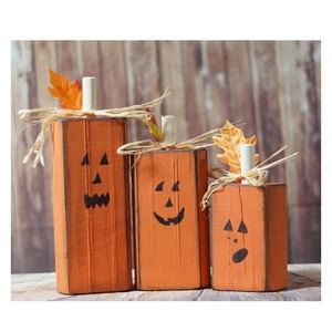 Halloween Decor Hand Painted Rustic Primitive <strong>Wooden</strong> <strong>Pumpkins</strong> - Product Image 2