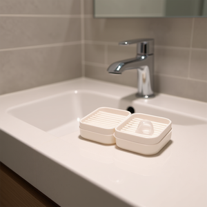Homeera Double-layer <b>Soap</b> Box L10.7xW8.6xH15.3cm Plastic Rectangular Minimalist Bathroom Sink <b>Holder</b> - Product Image 2