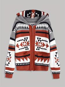 Maglione con cappuccio da <span class=keywords><strong>donna</strong></span> con cerniera e tasche con cerniera in maglia 2025 stile azteco Vintage personalizzato con tasche - Product Image 4