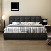 Lit de rangement relevable Ruisha, style minimaliste moderne, noir, avec cadre en bois massif et rembourrage en cuir, idéal pour les petits espaces