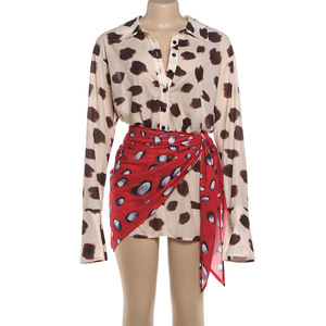 Abito Camicia da Donna con Stampa, <span class=keywords><strong>Maniche</strong></span> <span class=keywords><strong>Lunghe</strong></span>, Bottoni, Mini Abito con Sarong, Outfit per Vacanze, Taglie S-XL - Product Image 2