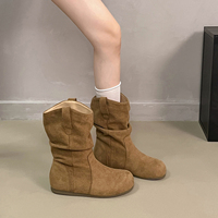 Bottes mi-mollet souples pour femmes, talon compensé dissimulé, en daim, bout rond, avec languette à replier, bottes tendance, 3 couleurs.