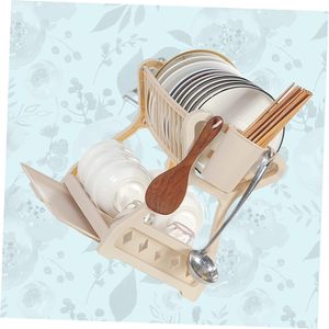 Égouttoir à vaisselle moderne double couche en plastique pour cuisine, support de rangement pour ustensiles et couverts - Product Image 4