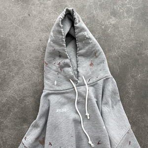 Pullover 500gsm French Terry Hood Custom Splashed <b>Ink</b> Hoodie Manufacturer High Quality Oversized <b>Distressed</b> Zip Up Hoodies Men - Product Image 6