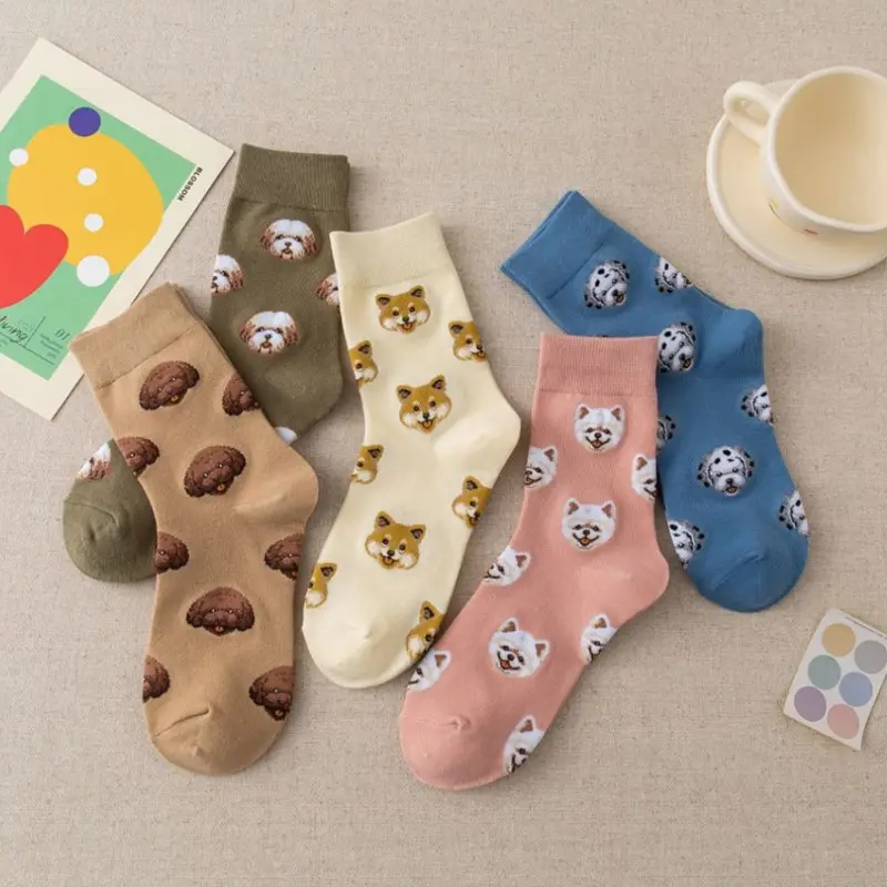 Tierhund bedruckte Socken Cartoon niedliche lustige Socken Mehrfarbige Tier bedruckte Socken mit Shiba Inu Frauen Mädchen