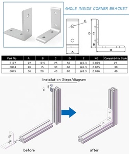 Série 2525, supports d'angle en aluminium à 4 trous, supports d'angle en aluminium pour profilés en aluminium, fabrication de boucliers de sécurité - Product Image 5