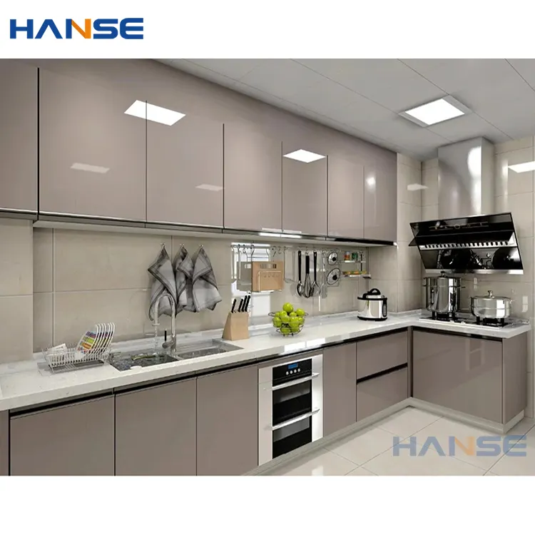 Customize free 3D design modern high gloss lacquer folding kitchen cabinet with soft closing drawers