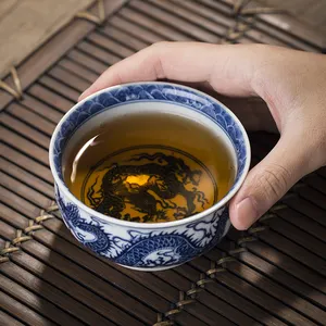 Zhongjiayao Jingdezhen taza de té pintada a mano tazón de té de cerámica chino taza de té Kungfu de porcelana azul y blanca china de lujo