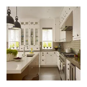 现代欧式厨房家具成套白色系列聚氯乙烯实木橱柜，带任何配件