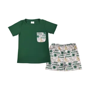 Màu Xanh Lá Cây Pocket Top Sao Khởi Động Quân Đội Quần Short Chàng Trai Quần Áo Mùa Hè Đặt Bán Buôn Rts Toddler Boutique Trẻ Em Quần Áo Bộ