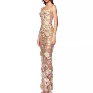 Nouvelle robe de soirée pour femme, design automne, haute qualité, sexy, sans bretelles, vintage, avec broderie florale, maxi, en dentelle - Product Image 5