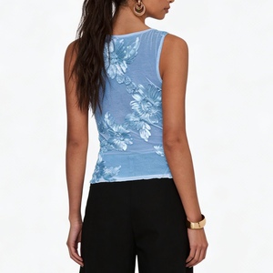 Top Corto sin Mangas para Mujer, con Malla Transparente y Bordado Floral 3D, Elegante y Romántico - Product Image 4