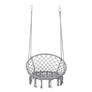 Hamaca de macramé de cuerda de algodón hecha a mano, silla columpio para jardín interior y exterior, silla Columpio de huevo