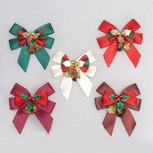 High Quality Christmas Party Decoration Bow Wreath Hanging Ornament <b>Ribbon</b> Bows Cloth Full Color Iron Bells Christmas Tree - Product Image 2