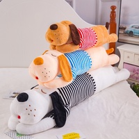 Peluche chien à grosse tête de dessin animé, rayée, grande taille, coussin chien couché, cadeau pour enfants et filles, polyester et coton PP