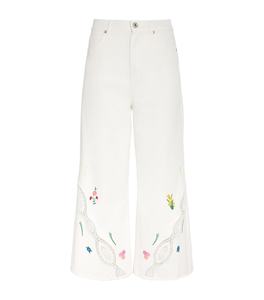 กางเกงยีนส์เอวสูงสไตล์วินเทจของผู้หญิงกางเกงผ้าฝ้ายสีขาวปักลายด้วยเลเซอร์แบบกลวงใส่ลำลองมีกระดุม - Product Image 4