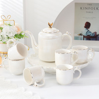 Cremefarbenes Trinkbecher-Set für Zuhause, Wohnzimmer-Couchtisch, hochwertige Keramiktassen, Tassenhalter, Teeservice