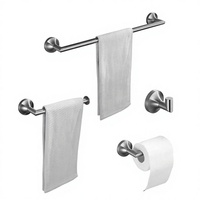 STOCCO Ensemble de 4 accessoires de salle de bain en acier inoxydable SUS304 brossé, barre porte-serviettes, porte-papier toilette, patère murale, pour hôtel