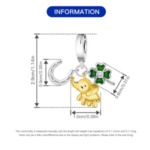 White copper <b>elephant</b>, four-leaf clover, and horseshoe pendant – a niche, high-end piece. DIY bracelet, accessory, and pendant - Product Image 3
