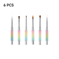 Ensemble de 6 pinceaux de luxe personnalisables pour nail art, dégradé de couleurs, pour la maison et le salon, soin des ongles en gel, manucure, poils en nylon, double tête ovale
