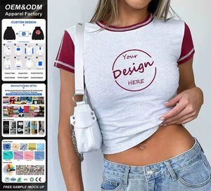 T-shirt basique ajusté à double doublure pour femme, design personnalisé, coutures contrastées, coupe slim, en coton, style crop top – Grande Vente - Product Image 1