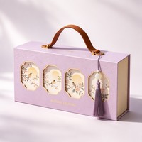 Boîte cadeau de gâteaux de lune pour la Fête de la Mi-Automne OEM ODM, avec logo personnalisé, poignée en cuir, emballage haut de gamme de style chinois, très demandée