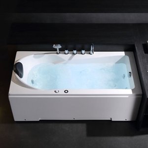 Baignoire à remous d'angle moderne en acrylique blanc autoportante pour l'intérieur, jets de la paroi arrière, jacuzzies intérieures pour hôtels, y compris égouttoir - Product Image 1
