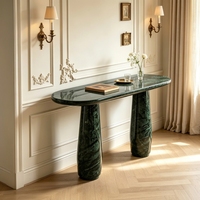 Table console minimaliste sophistiquée à deux cylindres en marbre vert foncé, idéale pour les halls d'hôtels haut de gamme et les maisons contemporaines