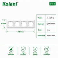 Cadre de finition vierge pour prise quadruple Kolani, norme UE, 300x84mm, ignifuge, en PC, à encastrer, avec quatre emplacements de découpe