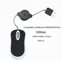 Mini ratón USB con cable, cables de extensión de 4-70 cm, ratón óptico con cable de 1000 dpi y 3 botones para ordenador portátil, extensible, sin batería