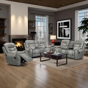 Frank Furniture Chesterfield 6-Seater Artificial Leather Recliner <b>Sofa</b> <b>Set</b> for Apartment Home Theater with Drop Down Table - Product Image 1