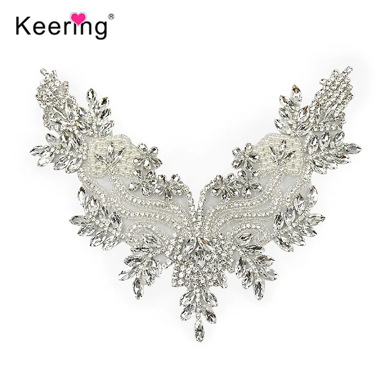 Small Order Quantity Bridal Rhinestone Neckline Applique