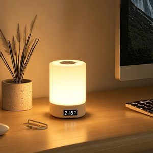 <b>LED</b> Touch Control Night <b>Light</b> Clock <b>Battery</b> Level Display Warm White USB Rechargeable 1200mA Bedroom Bedside Lamp - Product Image 3