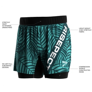 Shorts de sport 2-en-1 pour hommes, gris et noir, doublés, avec entrejambe de 5 pouces, pour la course et le Jiu Jitsu (vente en gros) - Product Image 5