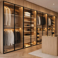 Armoire à portes coulissantes en verre sur mesure sans poignées |   Armoire de rangement moderne et élégante pour chambre à coucher, portes en verre transparent, grande capacité