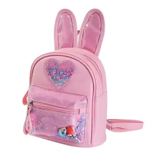 Cute Girls Rabbit School Bag Pink Kindergarten Kids Book Bag Sequins Shinny Pu Children Bunny Backpack Bag
