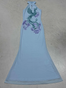 Nouvelle robe longue de soirée élégante à col chinois en forme de paon, à épaules dénudées, coupe ajustée, style cheongsam - Product Image 6