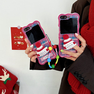 Funda de teléfono móvil de Navidad para Samsung <span class=keywords><strong>Galaxy</strong></span> <span class=keywords><strong>Zflip</strong></span> 6 5 4 <span class=keywords><strong>3</strong></span>, decoración de sombrero a cuadros a la moda, funda protectora plegable con pulsera - Product Image 2