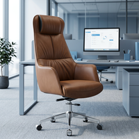 Chaise de bureau de luxe pour PDG, dossier haut, cuir PU marron, ergonomique, pivotante, réglable, chaise de bureau de direction moderne