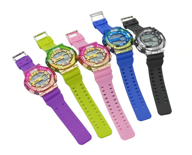 Children's Fashion Smart Watch Mixed Colors Plastic Case Silicone Band Alarm Back Light Led Display Stopwatch LCD Screen 128x128