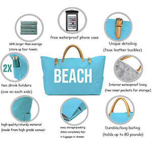 Bolsa de Compras Extra Grande, Impermeable, Resistente, Reutilizable, para Gimnasio, Viajes, Playa, Verano - Product Image 5