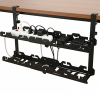 Organisateur de câbles flexible à double niveau, support réglable noir pour bureau, étagère de rangement de câbles avec pince