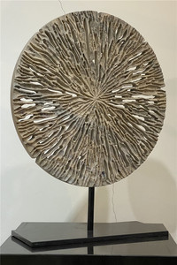 Custom Modernist <strong>Circle</strong> Sculpture Contemporary Art Textured Wood Carved Sculpture - Product Image 2