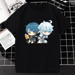 Gioco Genshin Impact T Shirt Japan Style Games Q Version Character Graphic Tops donna uomo Cute Cartoon Streetwear Camisetas Mujer