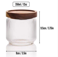 Bocaux à épices HEMERA en verre borosilicate côtelé, hermétiques, avec couvercle en bois d'acacia, 350 ml, portables pour le camping et la cuisine, stockage alimentaire