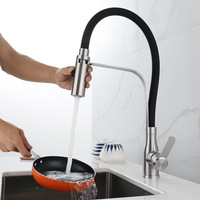 Robinet de cuisine moderne en laiton et céramique avec douchette extractible, finition brossée, monocommande, jet latéral, monotrou, eau chaude et froide, à poser sur comptoir