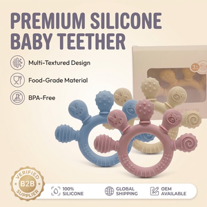 <span class=keywords><strong>Mordedor</strong></span> de Silicona de Grado Alimenticio OEM para Bebés, Juguete Sensorial Apilable, Libre de BPA, Anillo de Dentición de Conejo y Oso, Calmante para Bebés de 3 a 36 Meses - Product Image 2